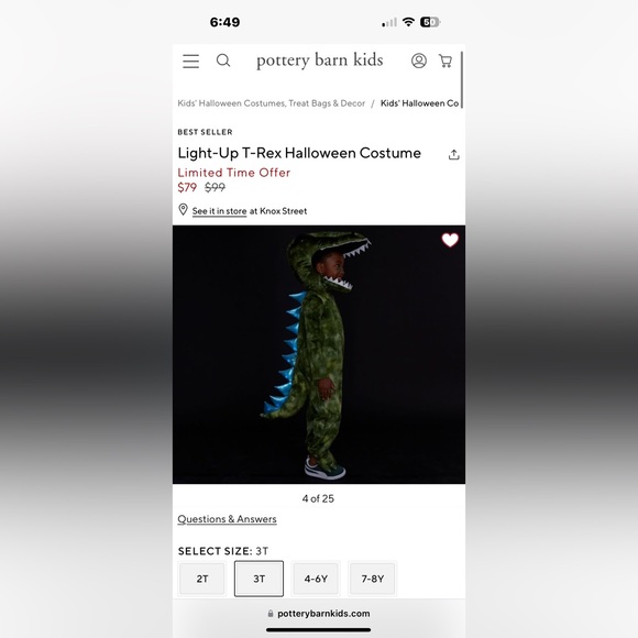 Pottery Barn Light-Up T-Rex Halloween Costume - Picture 5 of 5